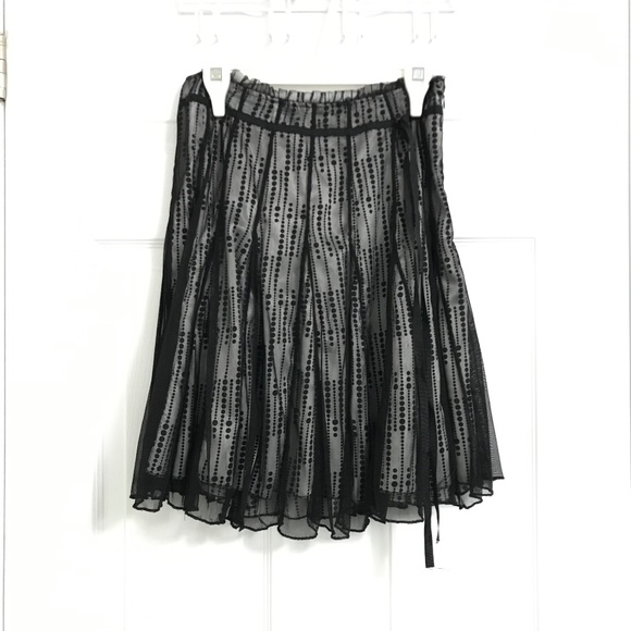 Y2K Costa Blanca Skirt Size 4/S Offset Ribbon Bow Sheer Black White - Picture 2 of 6